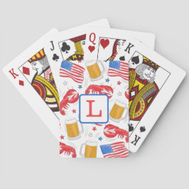 愛国的なアメリカ国旗のビールロブスタースターイニシャル トランプ