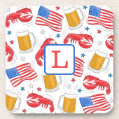愛国的なアメリカ国旗のビールロブスターモノグラム コースター (正面)