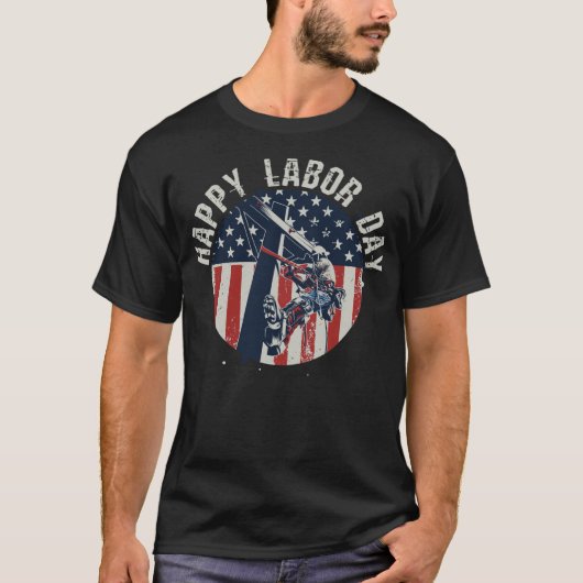 愛国的なアメリカ国旗のラインマンの労働者の構造 Tシャツ (正面)