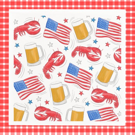 愛国的なアメリカ国旗のロブスタービールスター スタンダードカクテルナプキン
