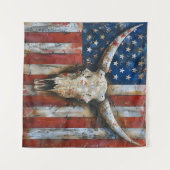 愛国的なアメリカ国旗のロングホーンスカル タペストリー (正面(横))