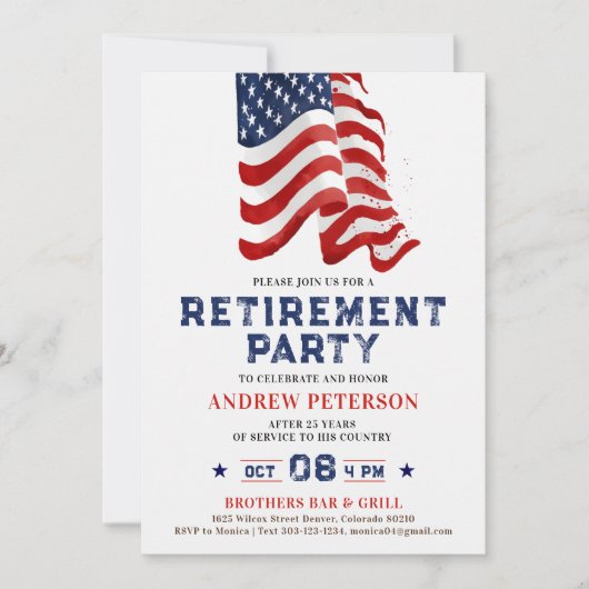 愛国的なアメリカ国旗の写真ポートレート引退パーティー 招待状 (正面)