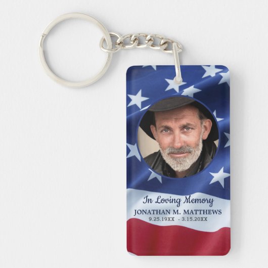 愛国的なアメリカ国旗の写真葬儀祈りの言葉カード キーホルダー (正面)