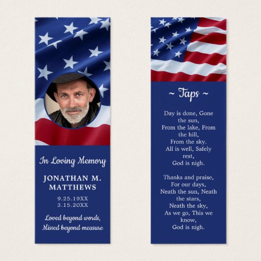 愛国的なアメリカ国旗の写真記念祈りの言葉ブックマーク (正面&裏面)