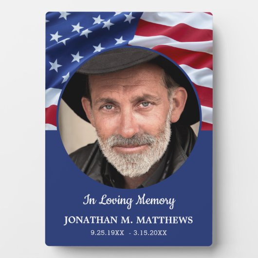 愛国的なアメリカ国旗の写真記念軍隊退役軍人 フォトプラーク (正面)