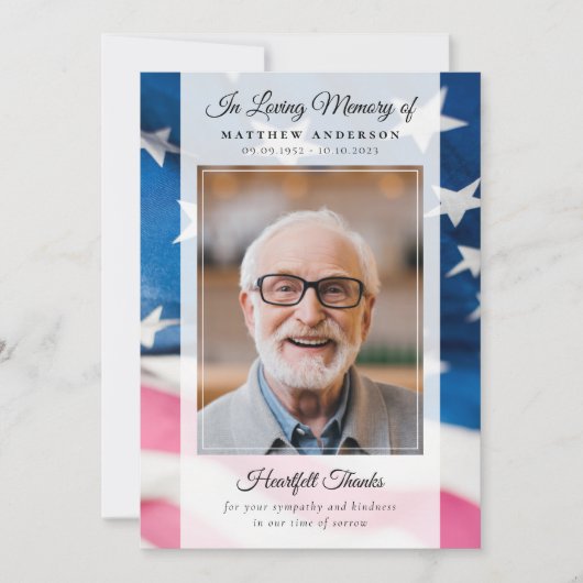 愛国的なアメリカ国旗の写真記念 サンキューカード (正面)