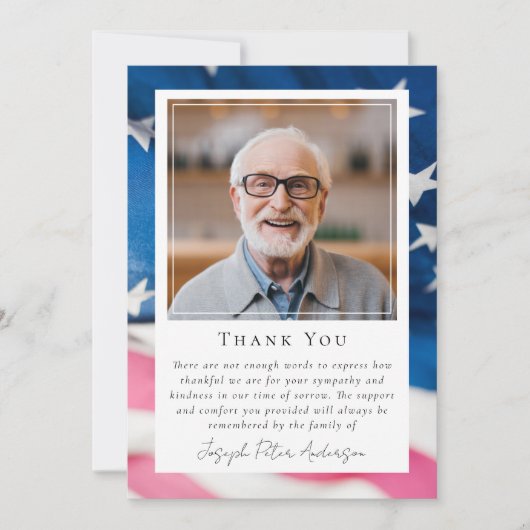 愛国的なアメリカ国旗の写真記念 サンキューカード (正面)