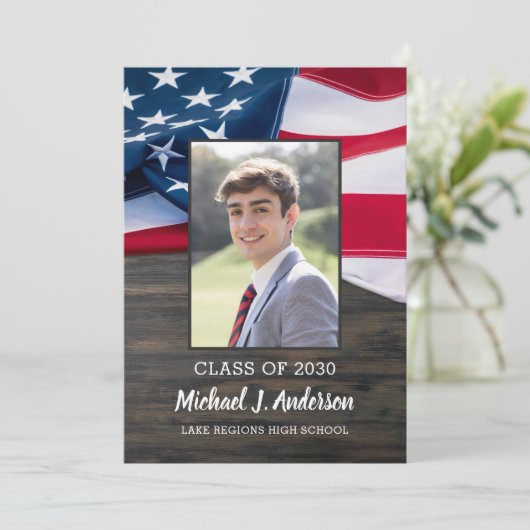 愛国的なアメリカ国旗の写真軍隊卒業 招待状 (スタンド正面)