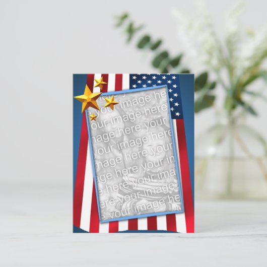 愛国的なアメリカ国旗の写真 ポストカード (スタンド正面)