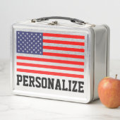 愛国的なアメリカ国旗の古い学校の金属弁当箱 メタルランチボックス (インサイチュ)