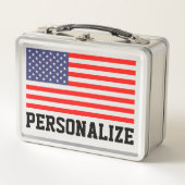 愛国的なアメリカ国旗の古い学校の金属弁当箱 メタルランチボックス (正面)