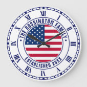 愛国的なアメリカ国旗の家族の名前日付Estd ラージ壁時計 (正面)