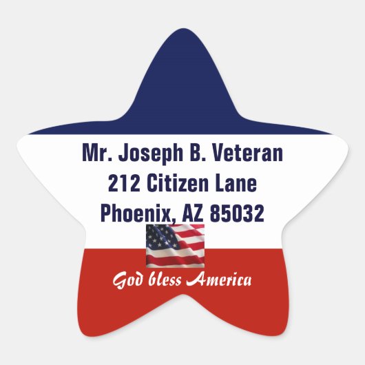 愛国的なアメリカ国旗の差出人住所 星シール (正面)