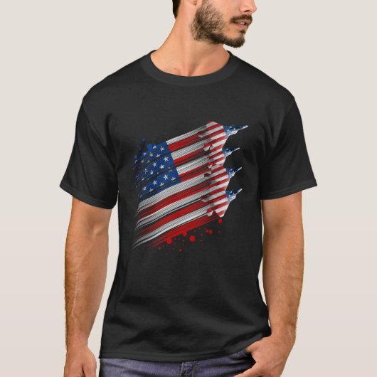 愛国的なアメリカ国旗の戦闘機7月4日 Tシャツ (正面)