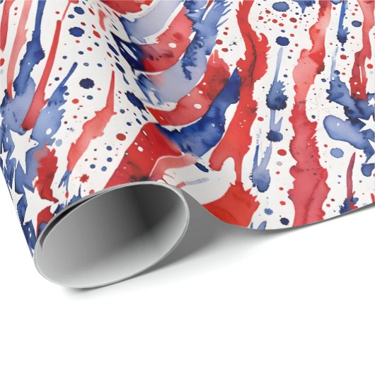 愛国的なアメリカ国旗の抽象芸術絵を描のスプラッシュ ラッピングペーパー (ロールコーナー)
