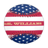 愛国的なアメリカ国旗の星ストライプ名前をカスタムするクール 野球ボール (裏面)
