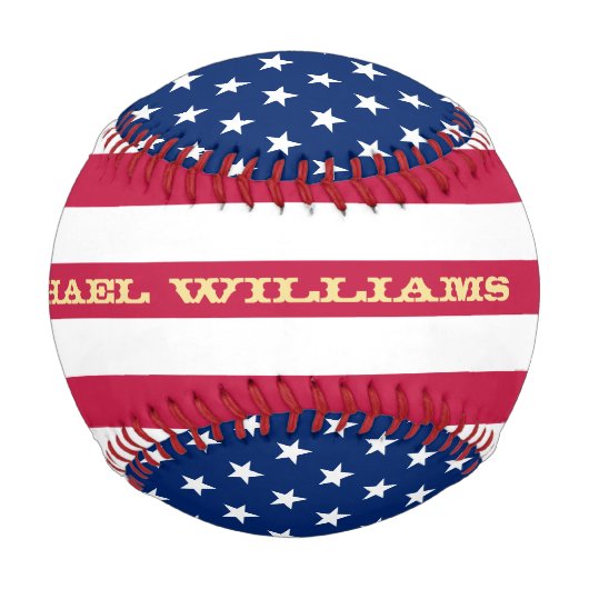 愛国的なアメリカ国旗の星ストライプ名前をカスタムするクール 野球ボール (裏面)