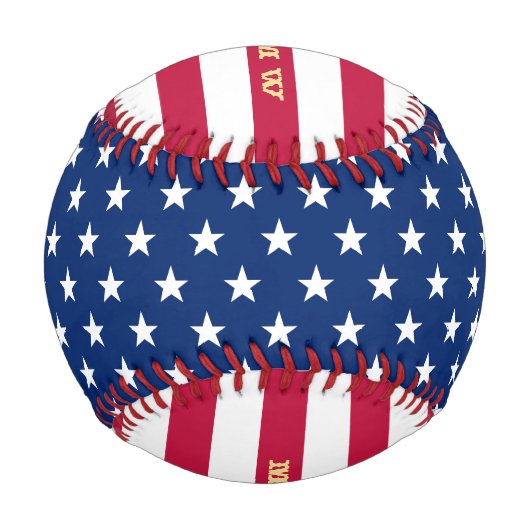 愛国的なアメリカ国旗の星ストライプ名前をカスタムするクール 野球ボール (正面)