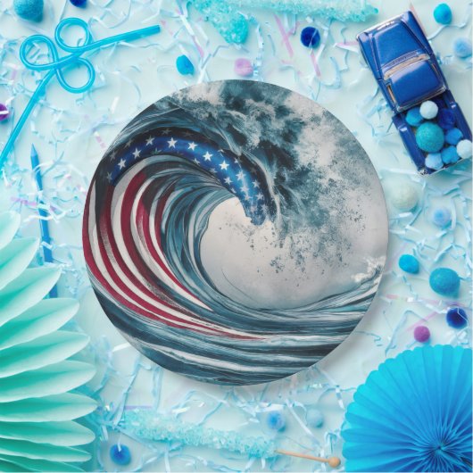 愛国的なアメリカ国旗の波 ペーパープレート (パーティー)