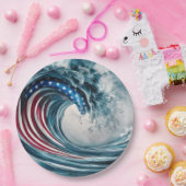 愛国的なアメリカ国旗の波 ペーパープレート (パーティー)