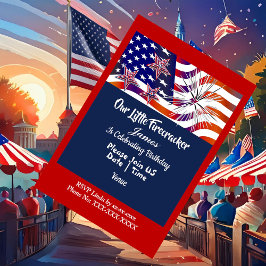 愛国的なアメリカ国旗の爆竹誕生日少年 招待状