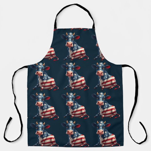 愛国的なアメリカ国旗の牛のイラストレーション エプロン (正面)