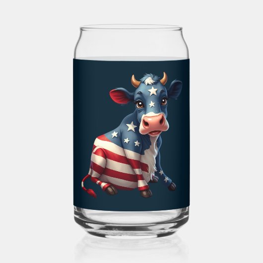 愛国的なアメリカ国旗の牛のイラストレーション ガラス缶 (正面)