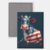 愛国的なアメリカ国旗の牛のイラストレーション マグネット (正面/裏面)
