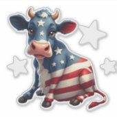 愛国的なアメリカ国旗の牛のイラスト シール (正面)