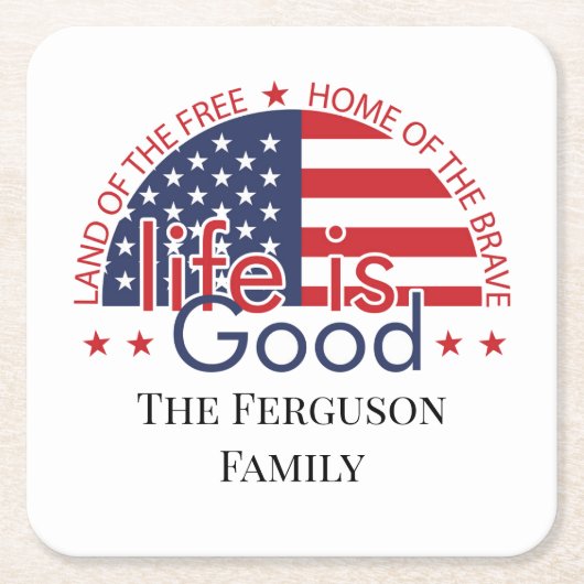 愛国的なアメリカ国旗の紙コースター スクエアペーパーコースター (正面)