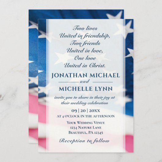 愛国的なアメリカ国旗の結婚キリスト教徒 招待状 (正面/裏面)