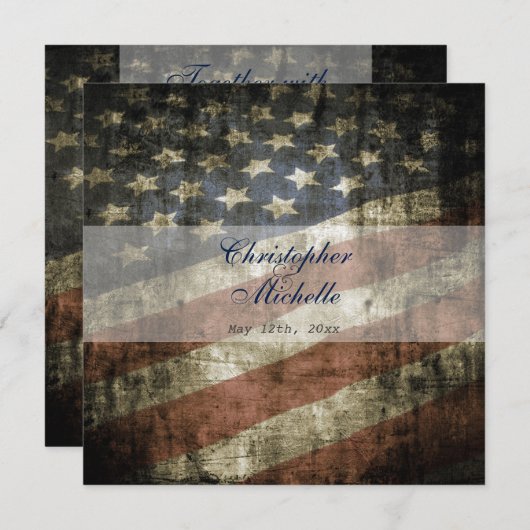 愛国的なアメリカ国旗の結婚式招待状（RSVP付） 招待状 (正面/裏面)