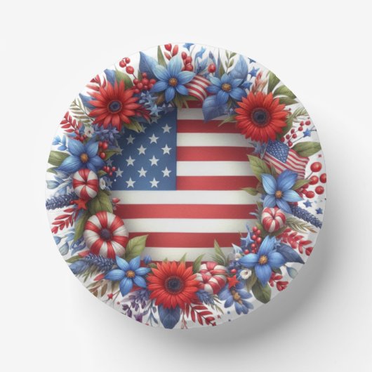 愛国的なアメリカ国旗の花柄 ペーパーボウル (正面)