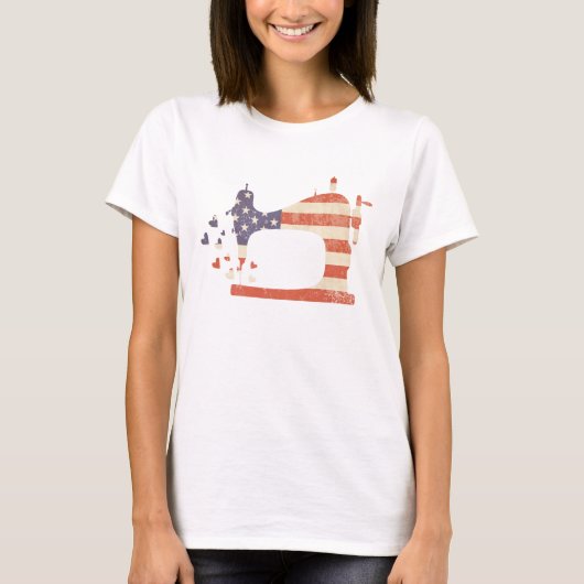 愛国的なアメリカ国旗の裁縫機 Tシャツ (正面)