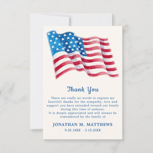 愛国的なアメリカ国旗の記念退役軍人葬儀 サンキューカード (正面)