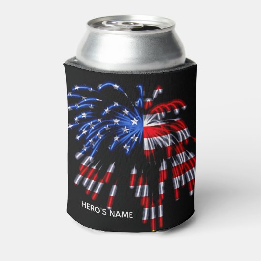 愛国的なアメリカ国旗の赤い青クール名 缶クーラー (缶裏面)