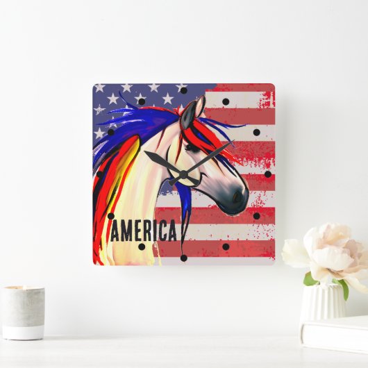 愛国的なアメリカ国旗の赤白と青 スクエア壁時計 (ホーム)