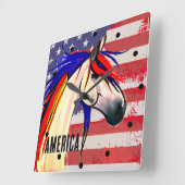 愛国的なアメリカ国旗の赤白と青 スクエア壁時計 (傾斜)