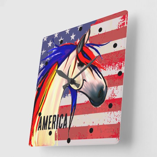 愛国的なアメリカ国旗の赤白と青 スクエア壁時計 (傾斜)