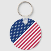 愛国的なアメリカ国旗の赤白青スターストライプズ キーホルダー (正面)