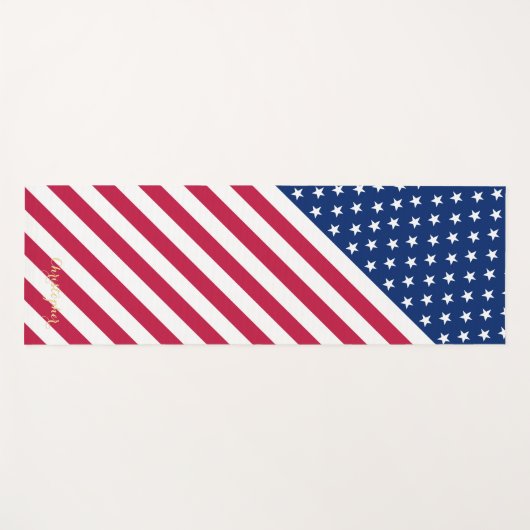 愛国的なアメリカ国旗の赤白青スターストライプズ ヨガマット (正面(横))