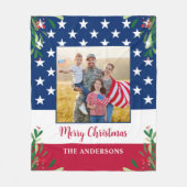 愛国的なアメリカ国旗の軍隊写真クリスマス フリースブランケット (正面)