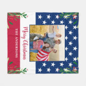 愛国的なアメリカ国旗の軍隊写真クリスマス フリースブランケット (正面(横))