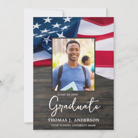愛国的なアメリカ国旗の軍隊卒業 招待状 (正面)
