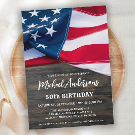 愛国的なアメリカ国旗の軍隊誕生日パーティー 招待状