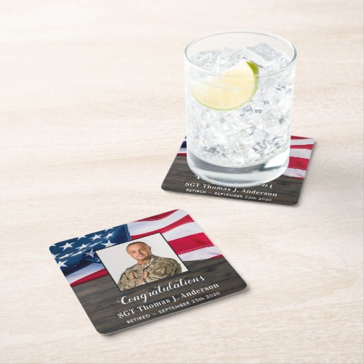 愛国的なアメリカ国旗の軍隊退職 スクエアペーパーコースター (インサイチュ)