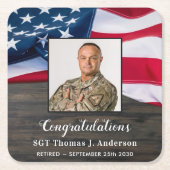 愛国的なアメリカ国旗の軍隊退職 スクエアペーパーコースター (正面)