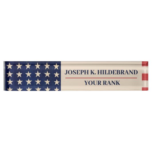 愛国的なアメリカ国旗の軍隊 デスクネームプレート (正面)