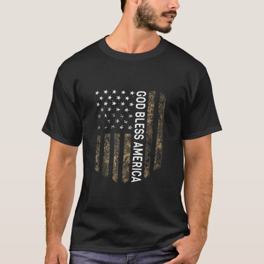 愛国的なアメリカ国旗の迷彩柄God Bless America USA Tシャツ (正面)