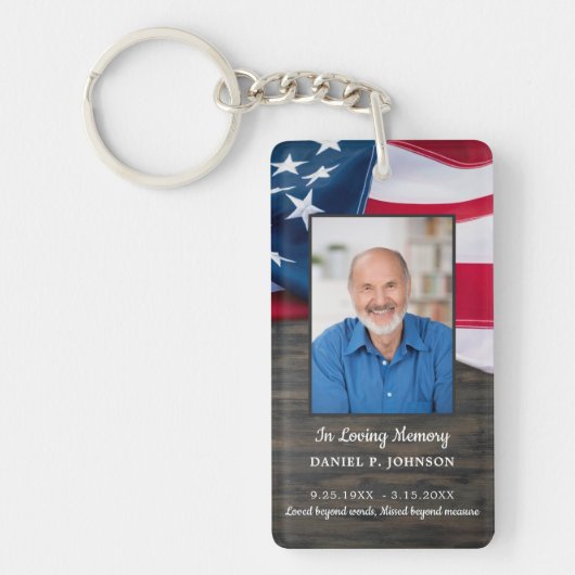 愛国的なアメリカ国旗の追悼式祈りの言葉カード キーホルダー (正面)